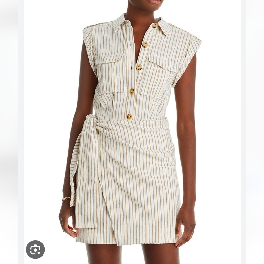 DEREK LAM 10 CROSBY Giselle Striped Linen Blend Mini Wrap Dress Sz 4 S